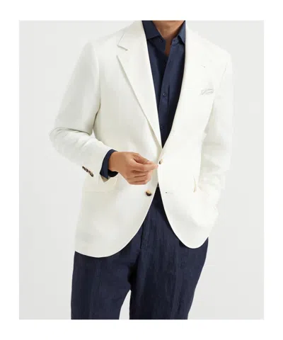 Brunello Cucinelli Wool-cashmere-silk Deconstructed Blazer In Neutral
