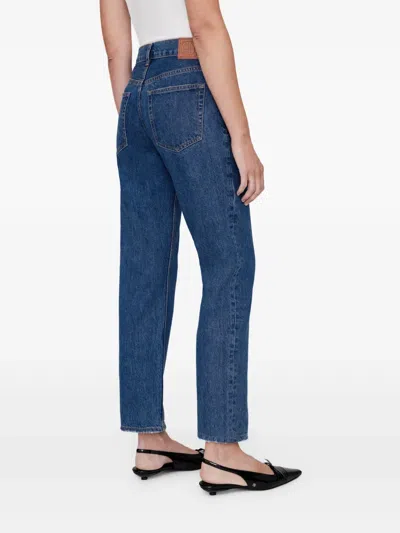 Anine Bing Straight-leg Denim Trousers With High Waist And Side Slits In Blue