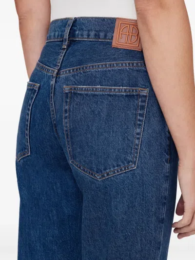 Anine Bing Straight-leg Denim Trousers With High Waist And Side Slits In Blue