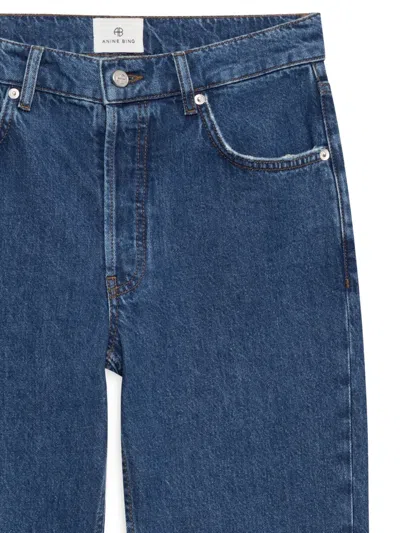 Anine Bing Straight-leg Denim Trousers With High Waist And Side Slits In Blue