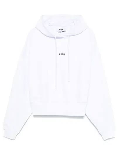 Msgm Logo Hoodie In White In White
