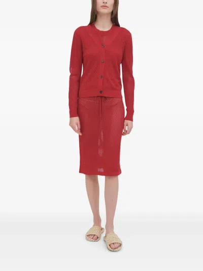 Rosetta Getty Mesh Midi Skirt In Red