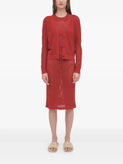 Rosetta Getty Mesh Midi Skirt In Red