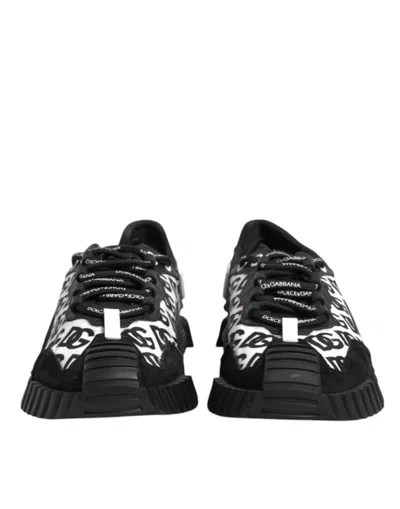 Pre-owned Dolce & Gabbana Black Logo Nylon Low Top Ns1 Sneakers Men's Shoes () In Black And White