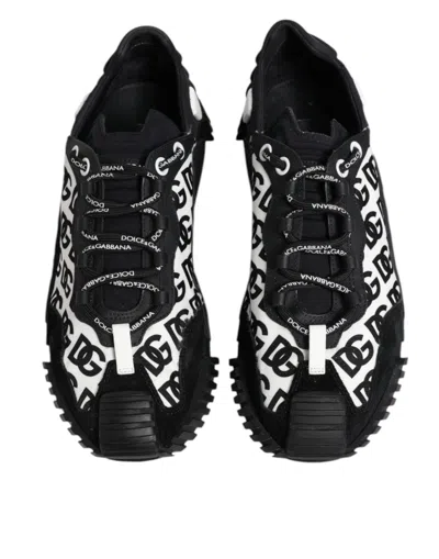 Pre-owned Dolce & Gabbana Black Logo Nylon Low Top Ns1 Sneakers Men's Shoes () In Black And White