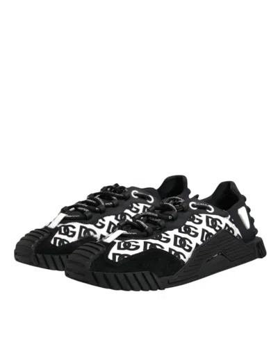 Pre-owned Dolce & Gabbana Black Logo Nylon Low Top Ns1 Sneakers Men's Shoes () In Black And White