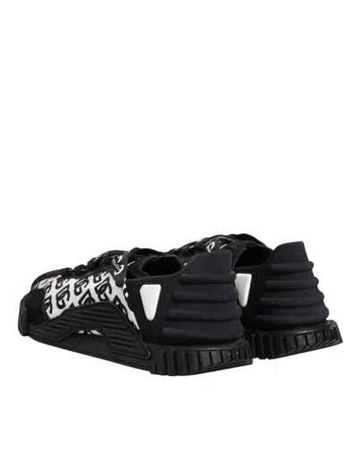 Pre-owned Dolce & Gabbana Black Logo Nylon Low Top Ns1 Sneakers Men's Shoes () In Black And White
