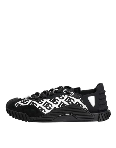 Pre-owned Dolce & Gabbana Black Logo Nylon Low Top Ns1 Sneakers Men's Shoes () In Black And White