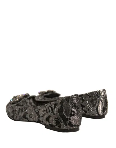 Pre-owned Dolce & Gabbana Silver Crystal Loafer Lace Ballet Flats Women's Shoes ()