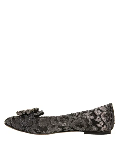 Pre-owned Dolce & Gabbana Silver Crystal Loafer Lace Ballet Flats Women's Shoes ()