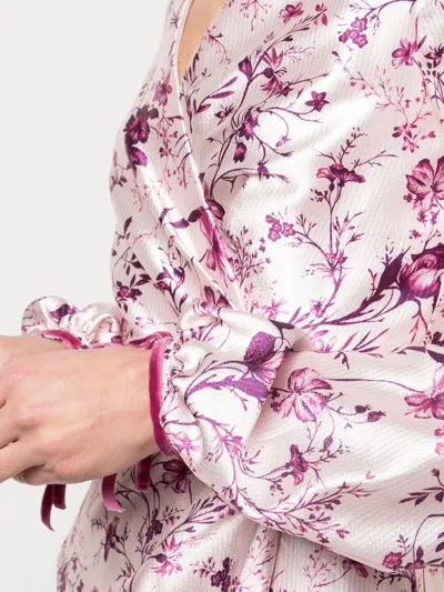 Marchesa Bishop Sleeve Floral Print Charm Gown In Blush
