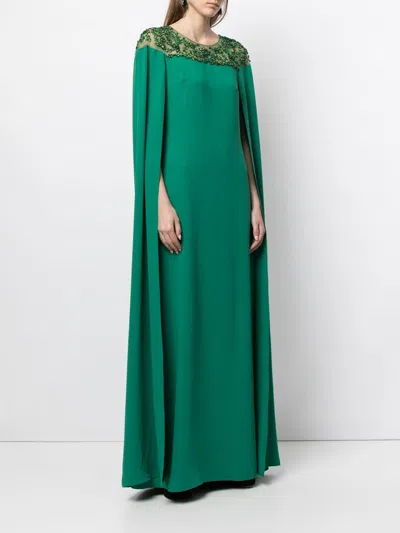 MARCHESA EMBROIDERED CAPE DRESS 