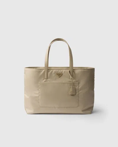 Prada Re-edition 1978 Large Re-nylon And Saffiano Leather Tote Bag In Desert Beige
