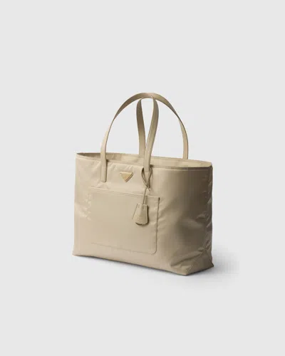 Prada Re-edition 1978 Large Re-nylon And Saffiano Leather Tote Bag In Desert Beige