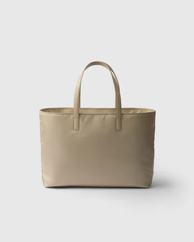 Prada Re-edition 1978 Large Re-nylon And Saffiano Leather Tote Bag In Desert Beige