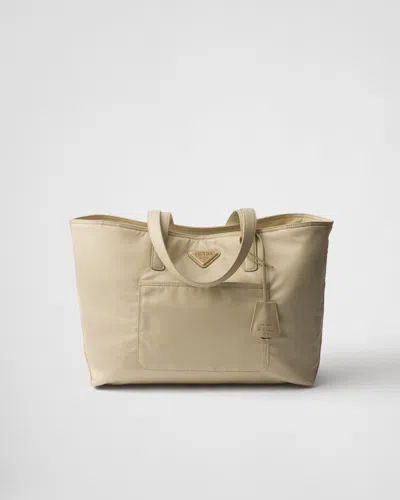 Prada Re-edition 1978 Medium Re-nylon And Saffiano Leather Tote Bag In Neutral
