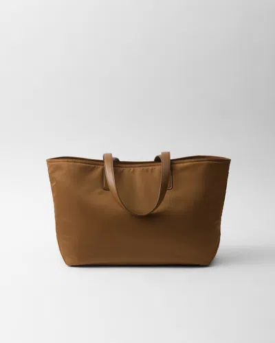 Prada Re-edition 1978 Medium Re-nylon And Saffiano Leather Tote Bag In Brandy