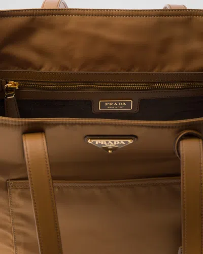 Prada Re-edition 1978 Medium Re-nylon And Saffiano Leather Tote Bag In Brandy