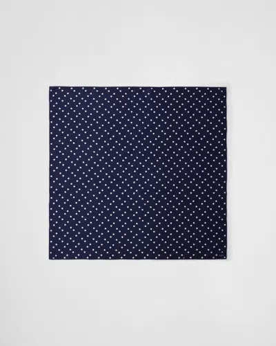 Prada Printed Silk Twill Scarf 90x90 In Blue/white