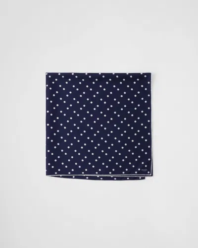 Prada Printed Silk Twill Scarf 90x90 In Blue/white