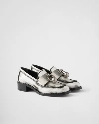 Prada Mocassini In Pelle Bianca  Donna In Silver