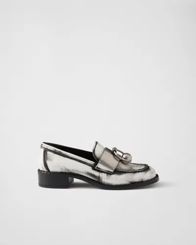 Prada Mocassini In Pelle Bianca  Donna In Silver