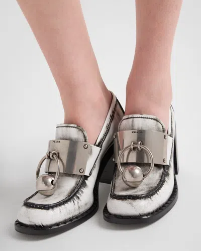 Prada Mocassini In Pelle Bianca  Donna In Silver
