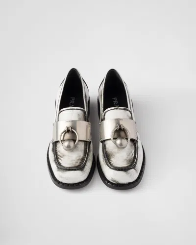 Prada Mocassini In Pelle Bianca  Donna In Silver