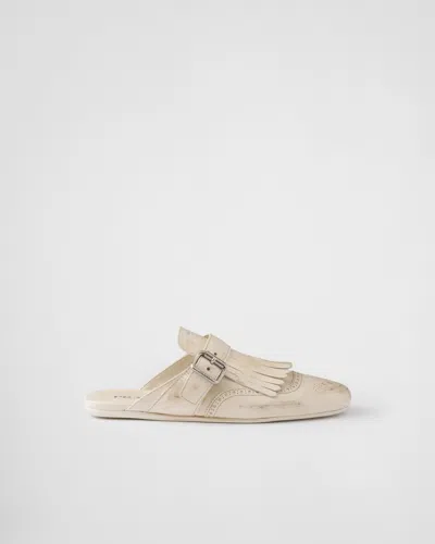 Prada Slippers Shuffle In Pelle Avorio Donna In Chalk White