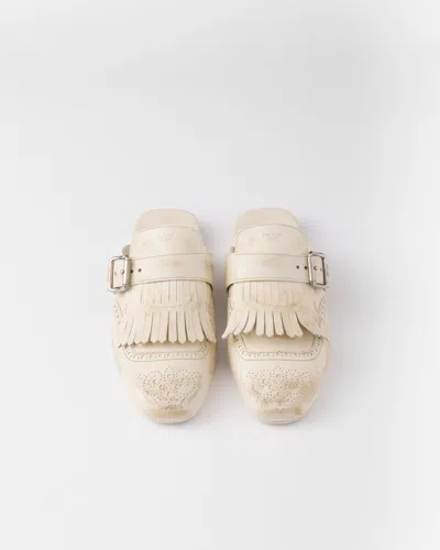 Prada Slippers Shuffle In Pelle Avorio Donna In Chalk White