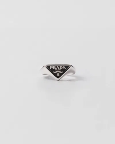 Prada Enameled Silver Ring In Black