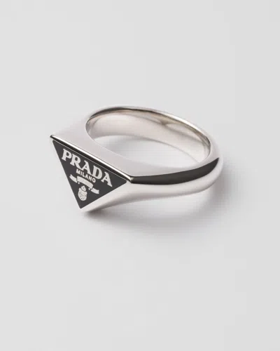 Prada Enameled Silver Ring In Black
