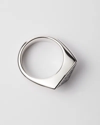 Prada Enameled Silver Ring In Black
