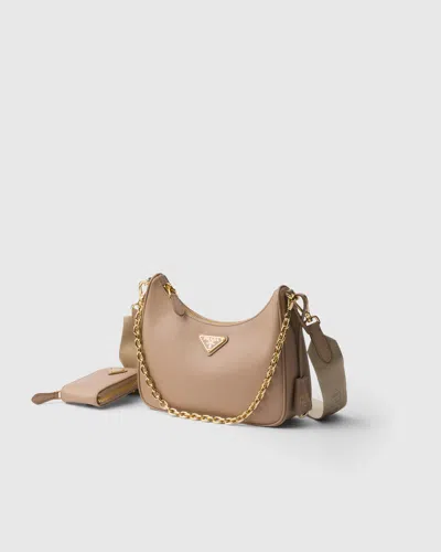 Prada Re-edition 2005 Saffiano Leather Shoulder Bag In Cameo Beige