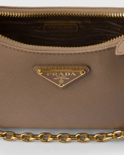 Prada Re-edition 2005 Saffiano Leather Shoulder Bag In Cameo Beige