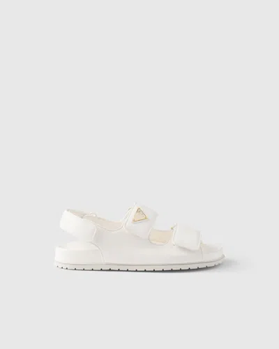 Prada Leather Triangle Sandals In Ivory