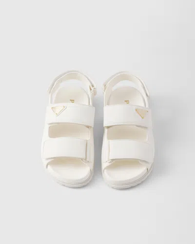 Prada Leather Triangle Sandals In Ivory