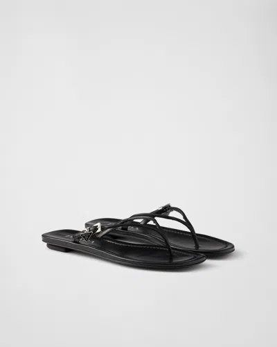 Prada Slippers Infradito In Pelle Nera Donna In Black