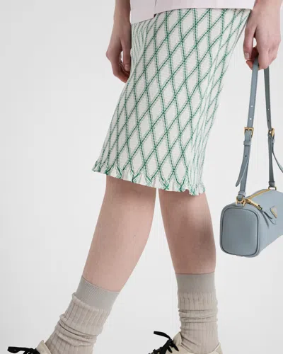 Prada Textured Fabric Diamond Pattern Skirt In Green