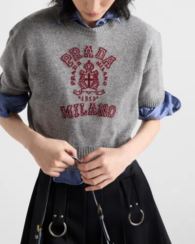 Prada Wool-cashmere Logo Sweater In Amaranth/grey