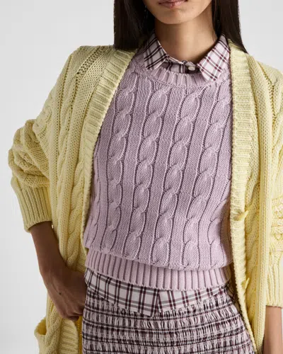 Prada Cotton Crew-neck Sweater In Mauve