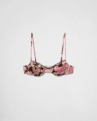 Prada Printed Satin Bra In Ebony