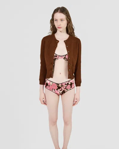 Prada Printed Satin Bra In Ebony