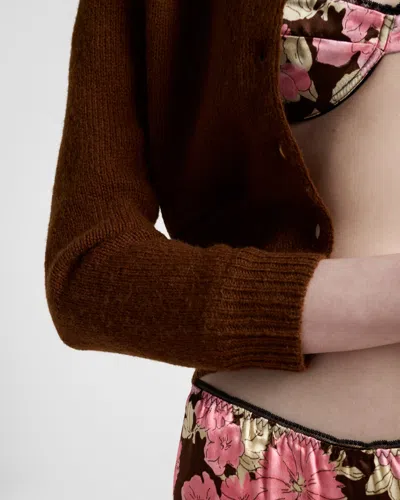 Prada Printed Satin Bra In Ebony