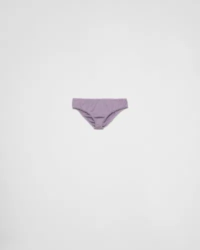 Prada Ribbed Cotton Panty In Lilac