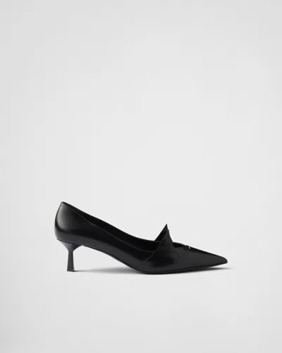 Prada Two-tone Brushed Leather Pumps In Black