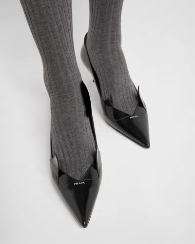 Prada Two-tone Brushed Leather Pumps In Black