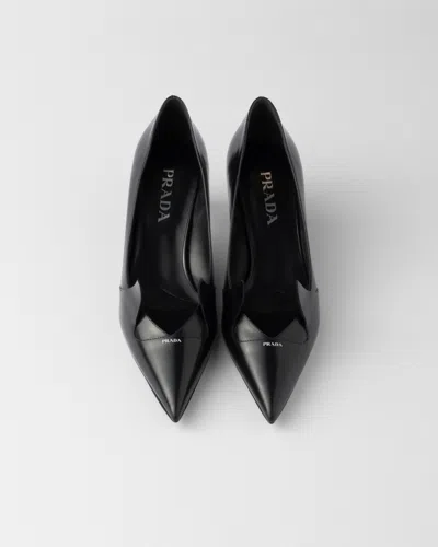 Prada Two-tone Brushed Leather Pumps In Black