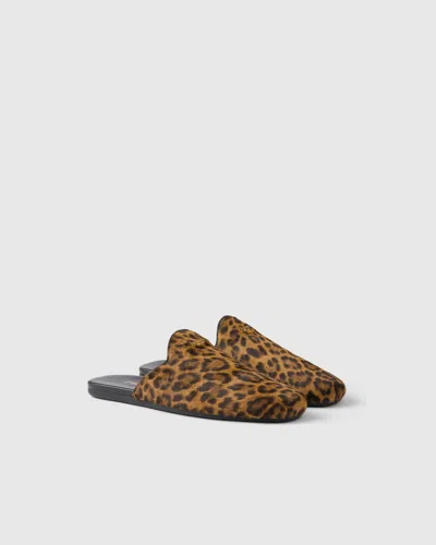 Prada Leopard Calf Hair Flat Mules In Brown