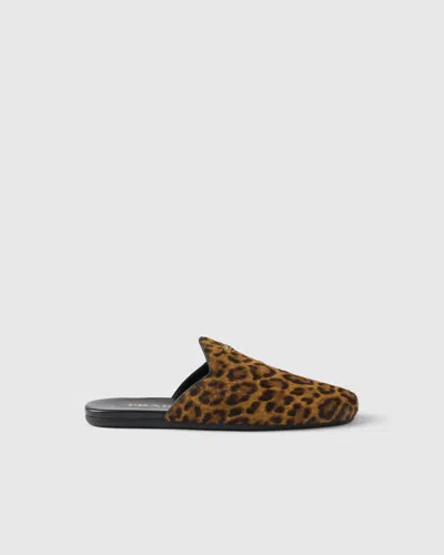 Prada Leopard Calf Hair Flat Mules In Brown